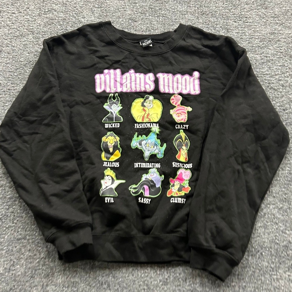 Disney Sweatshirt Womens Size M Black Villains Mood Graphic Crew Neck Pullover